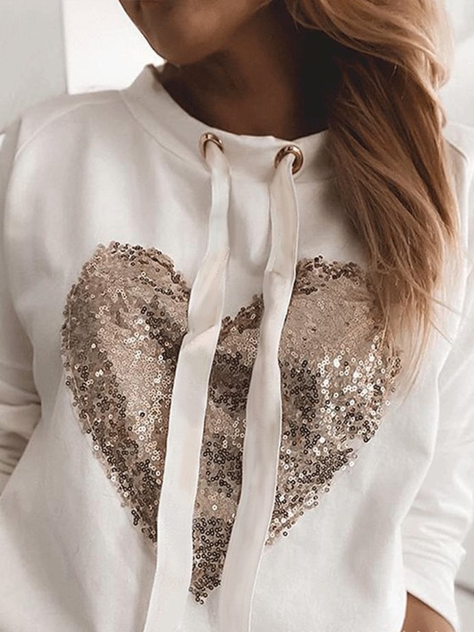 Women's Hoodies Heart-Shaped Sequined Long Sleeve Sweatshirt - Hoodies - INS | Online Fashion Free Shipping Clothing, Dresses, Tops, Shoes - 03/09/2021 - 10-20 - Category_Hoodies