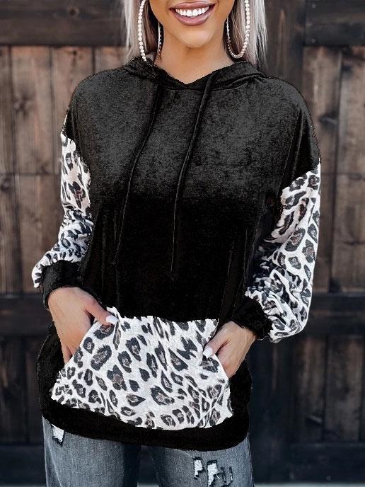 Women's Hoodies Leopard Print Pocket Drawstring Long Sleeve Hoodie - Hoodies - INS | Online Fashion Free Shipping Clothing, Dresses, Tops, Shoes - 08/11/2021 - 20-30 - color-black