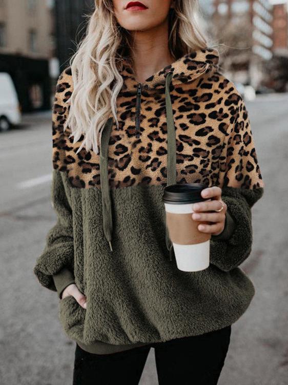 Women's Hoodies Leopard Print Zip Pocket Long Sleeve Hoody - Hoodies - INS | Online Fashion Free Shipping Clothing, Dresses, Tops, Shoes - 11/10/2021 - 20-30 - color-black
