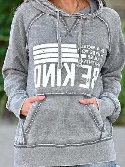 Women's Hoodies Letter Print Pocket Long Sleeve Hoody - Hoodies - INS | Online Fashion Free Shipping Clothing, Dresses, Tops, Shoes - 12/11/2021 - 20-30 - color-gray