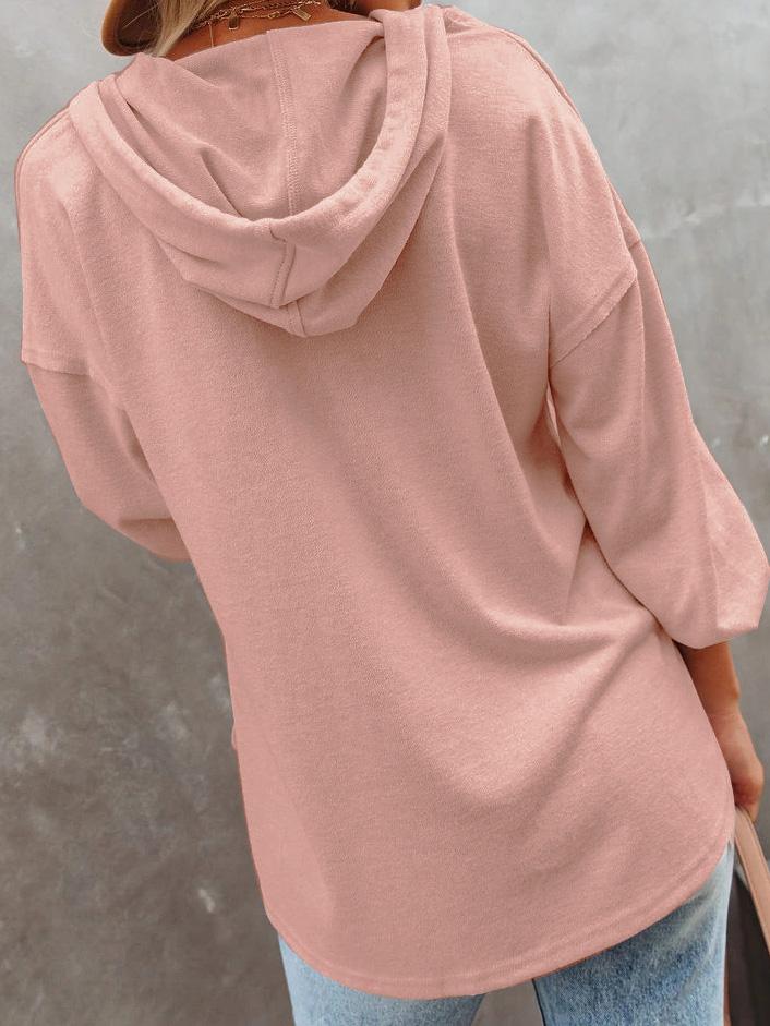 Women's Hoodies Long Sleeve V-Neck Drawstring Button Sports Hoodie - Hoodies - INS | Online Fashion Free Shipping Clothing, Dresses, Tops, Shoes - 09/08/2021 - 30-40 - Category_Hoodies