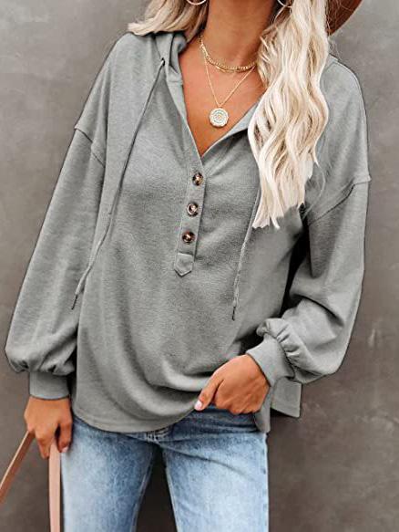 Women's Hoodies Long Sleeve V-Neck Drawstring Button Sports Hoodie - Hoodies - INS | Online Fashion Free Shipping Clothing, Dresses, Tops, Shoes - 09/08/2021 - 30-40 - Category_Hoodies