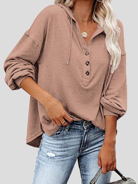 Women's Hoodies Long Sleeve V-Neck Drawstring Button Sports Hoodie - Hoodies - INS | Online Fashion Free Shipping Clothing, Dresses, Tops, Shoes - 09/08/2021 - 30-40 - Category_Hoodies