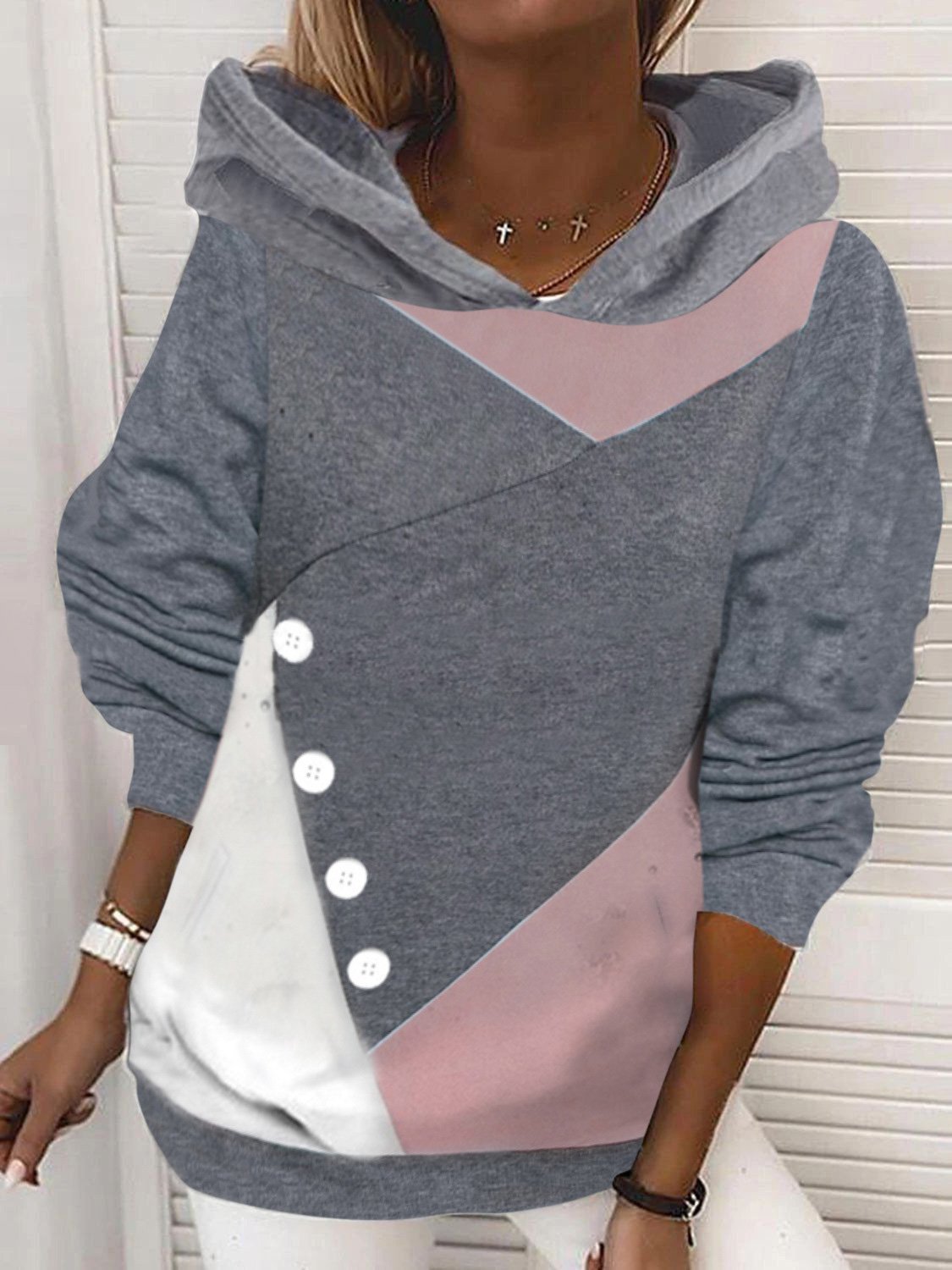 Women's Hoodies Loose Button Stitching Long Sleeve Hoodie - Hoodies - Instastyled | Online Fashion Free Shipping Clothing, Dresses, Tops, Shoes - 02/12/2021 - 20-30 - color-gray