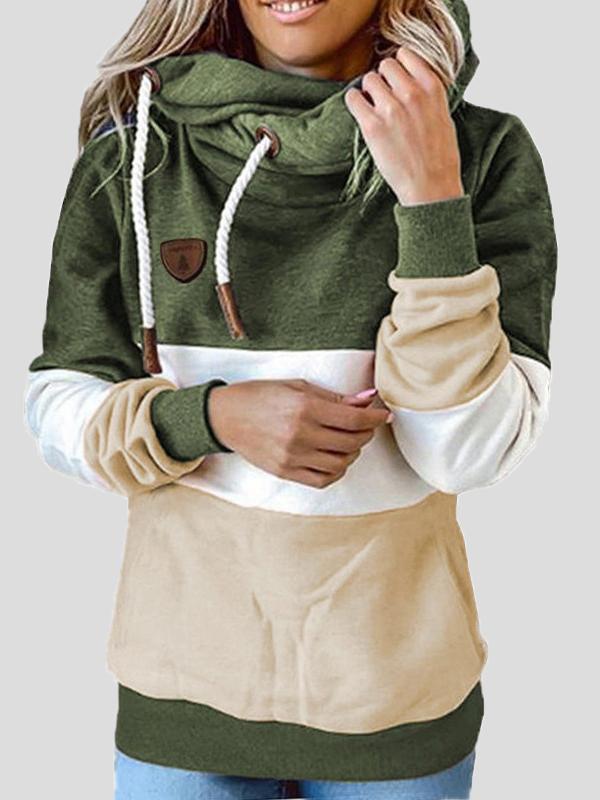 Women's Hoodies Loose Three-Color Stitching Drawstring Long Sleeve Hoody - Hoodies - INS | Online Fashion Free Shipping Clothing, Dresses, Tops, Shoes - 20-30 - 23/11/2021 - color-army_green