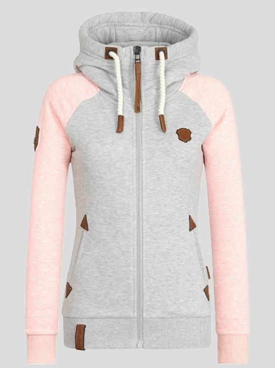 Women's Hoodies Personalized Leather Brand Contrast Color Zipper Drawstring Hoodie - Hoodies - INS | Online Fashion Free Shipping Clothing, Dresses, Tops, Shoes - 20-30 - 23/11/2021 - color-black