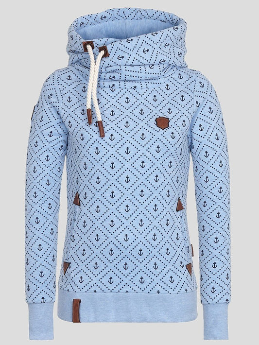 Women's Hoodies Printed Pocket Drawstring Long Sleeve Hoodie - Hoodies - Instastyled | Online Fashion Free Shipping Clothing, Dresses, Tops, Shoes - 08/12/2021 - 20-30 - color-blue