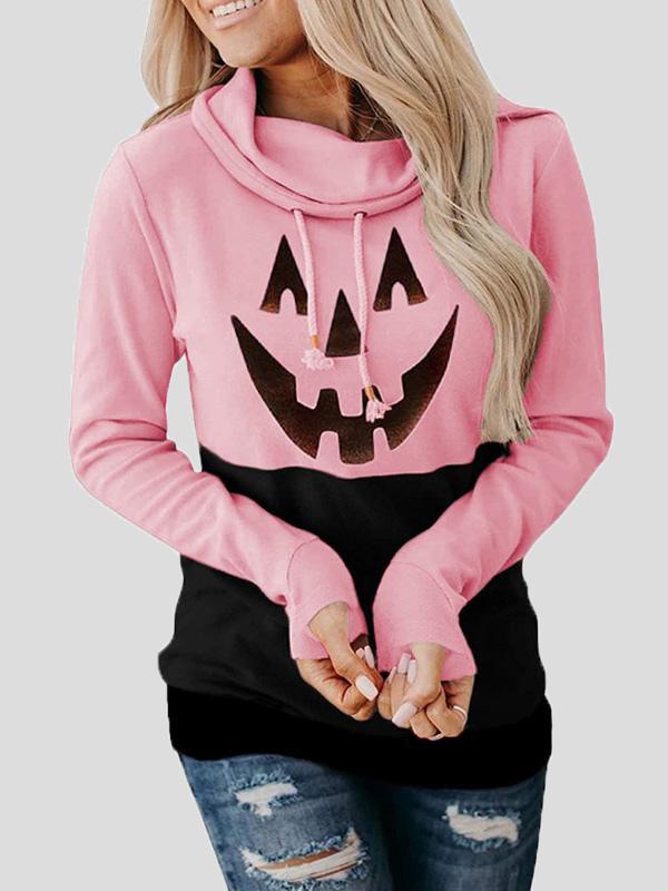 Women's Hoodies Pumpkin Print High Neck Tie Long Sleeve Hoodies - Hoodies - INS | Online Fashion Free Shipping Clothing, Dresses, Tops, Shoes - 10-20 - 24/08/2021 - Category_Hoodies