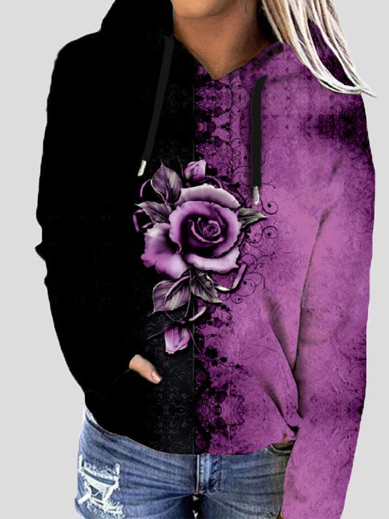 Women's Hoodies Rose Flower Print Two-Color Long Sleeve Hoodie - Hoodies - INS | Online Fashion Free Shipping Clothing, Dresses, Tops, Shoes - 06/09/2021 - 20-30 - Category_Hoodies
