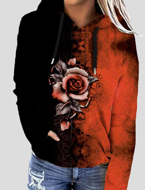 Women's Hoodies Rose Flower Print Two-Color Long Sleeve Hoodie - Hoodies - INS | Online Fashion Free Shipping Clothing, Dresses, Tops, Shoes - 06/09/2021 - 20-30 - Category_Hoodies