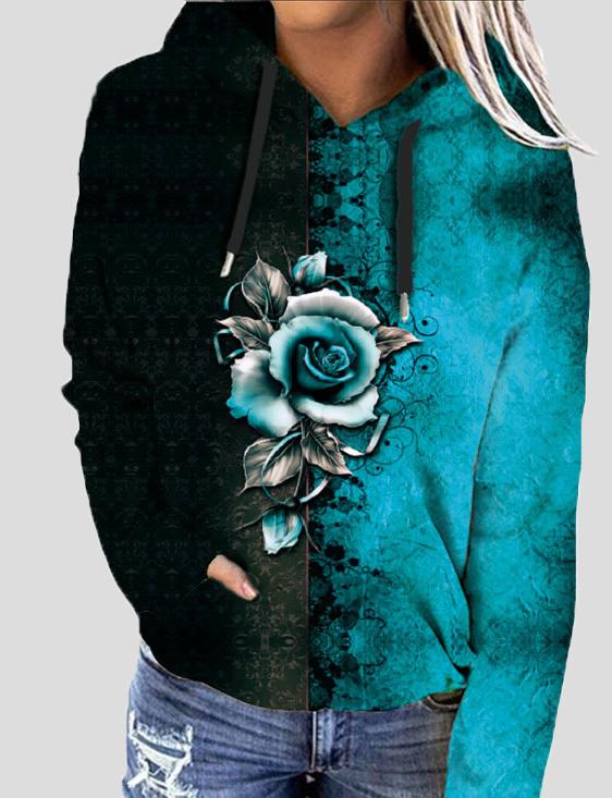 Women's Hoodies Rose Flower Print Two-Color Long Sleeve Hoodie - Hoodies - INS | Online Fashion Free Shipping Clothing, Dresses, Tops, Shoes - 06/09/2021 - 20-30 - Category_Hoodies