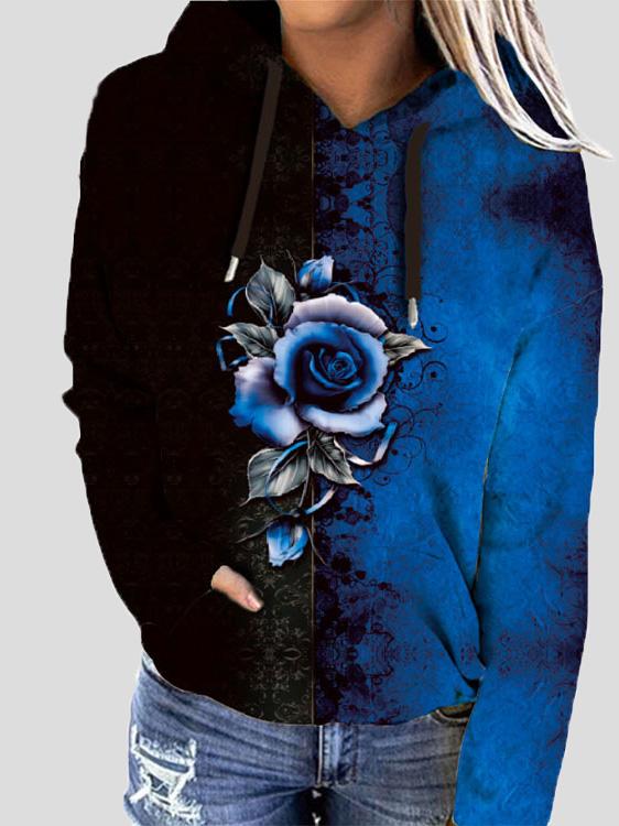 Women's Hoodies Rose Flower Print Two-Color Long Sleeve Hoodie - Hoodies - INS | Online Fashion Free Shipping Clothing, Dresses, Tops, Shoes - 06/09/2021 - 20-30 - Category_Hoodies