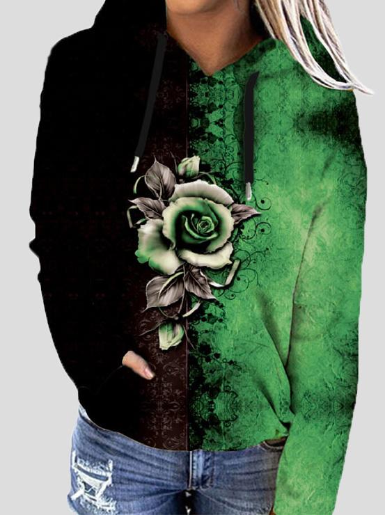 Women's Hoodies Rose Flower Print Two-Color Long Sleeve Hoodie - Hoodies - INS | Online Fashion Free Shipping Clothing, Dresses, Tops, Shoes - 06/09/2021 - 20-30 - Category_Hoodies