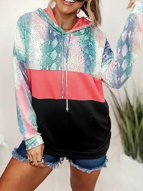 Women's Hoodies Snakeskin Panel Drawstring Pocket Hoodie - Hoodies - INS | Online Fashion Free Shipping Clothing, Dresses, Tops, Shoes - 10/11/2021 - 20-30 - color-green