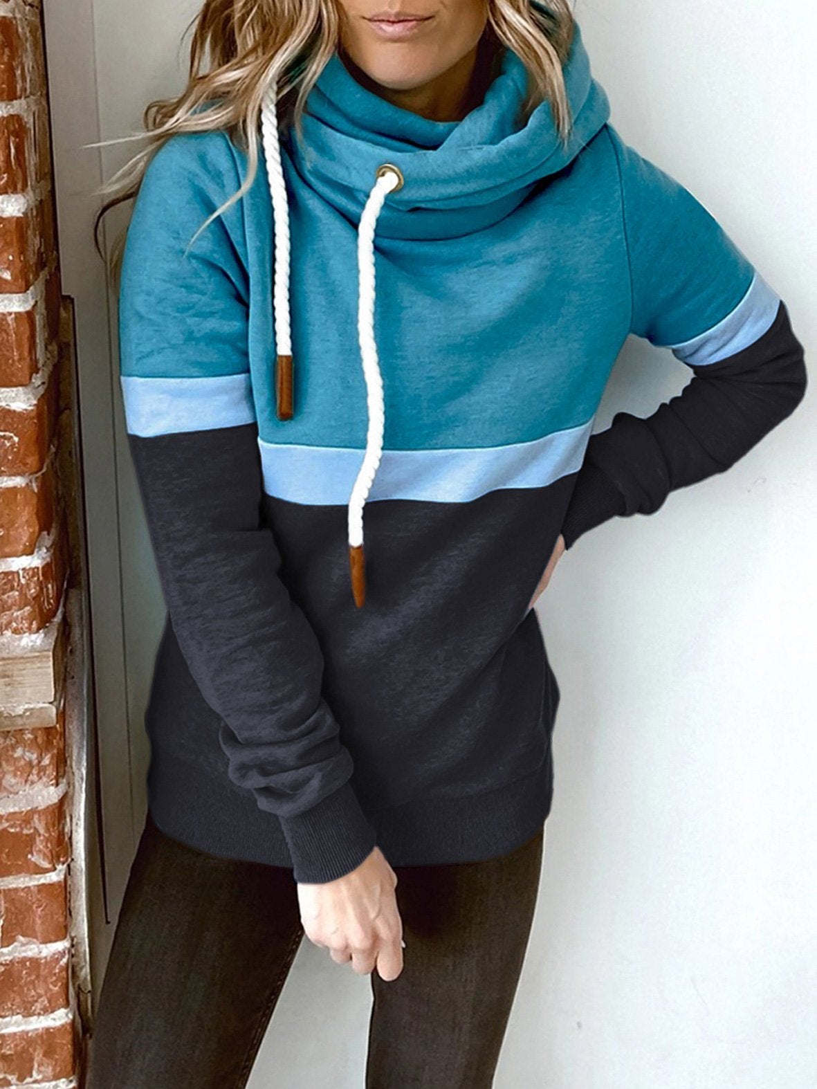 Women's Hoodies Solid Stitching Casual High Neck Hoodie - Hoodies - INS | Online Fashion Free Shipping Clothing, Dresses, Tops, Shoes - 180/09/2021 - 20-30 - Category_Hoodies