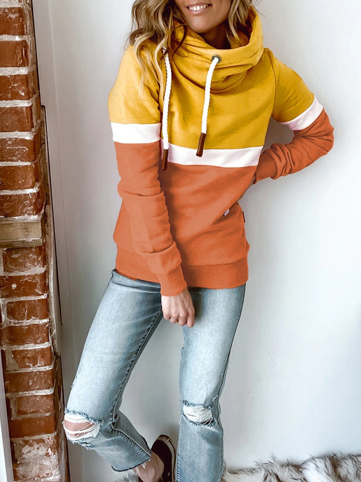 Women's Hoodies Solid Stitching Casual High Neck Hoodie - Hoodies - INS | Online Fashion Free Shipping Clothing, Dresses, Tops, Shoes - 180/09/2021 - 20-30 - Category_Hoodies