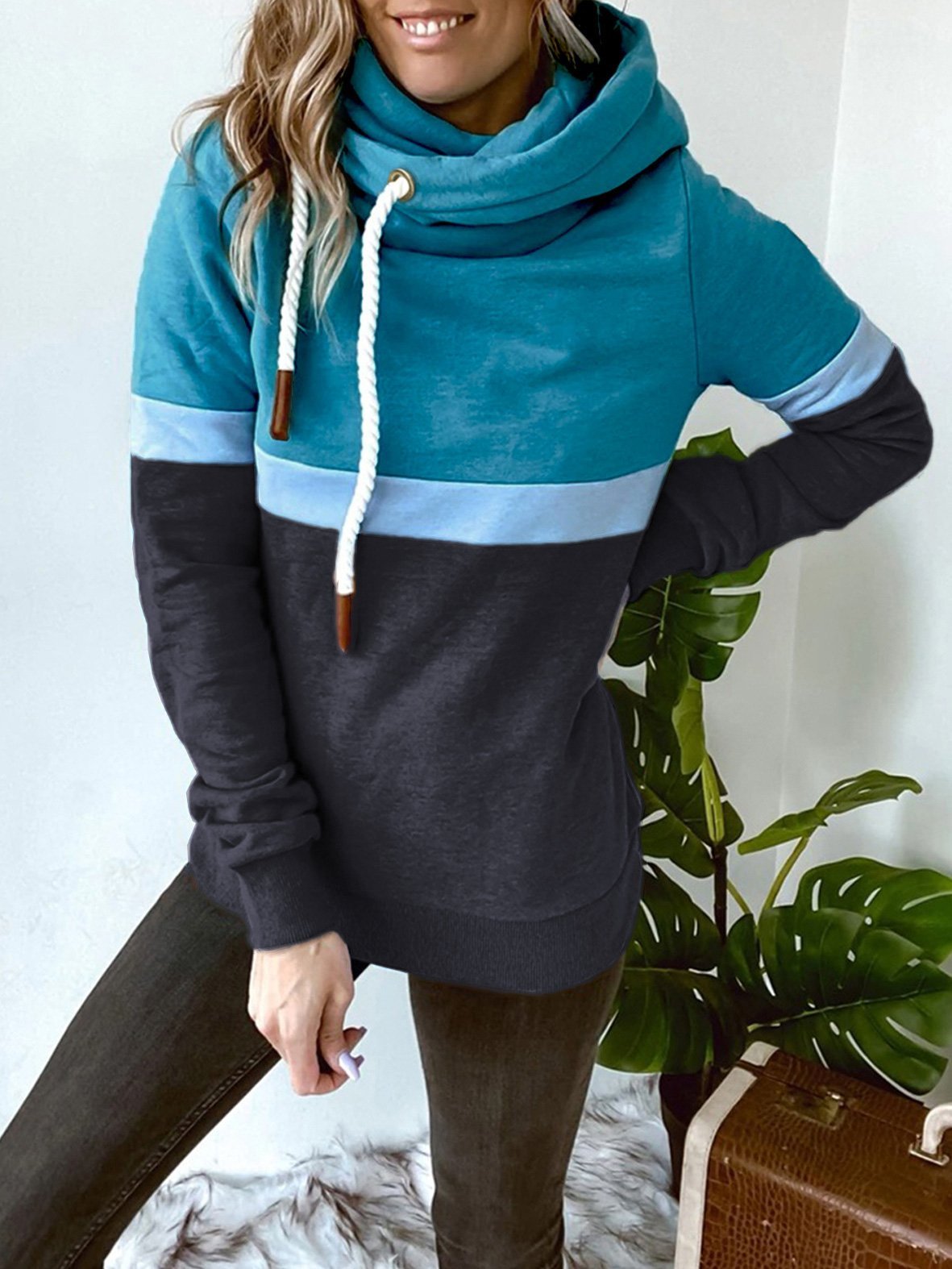 Women's Hoodies Solid Stitching Casual High Neck Hoodie - Hoodies - INS | Online Fashion Free Shipping Clothing, Dresses, Tops, Shoes - 180/09/2021 - 20-30 - Category_Hoodies