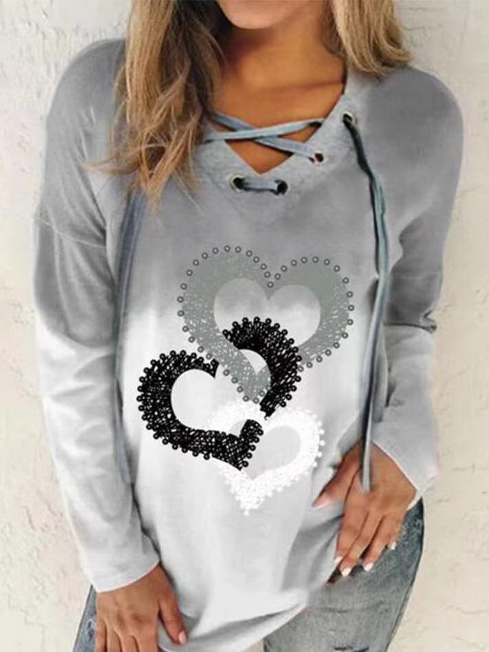 Women's Hoodies V-Neck Drawstring Gradient Color Heart Print Hoodie - Hoodies - INS | Online Fashion Free Shipping Clothing, Dresses, Tops, Shoes - 13/09/2021 - 20-30 - Category_Hoodies