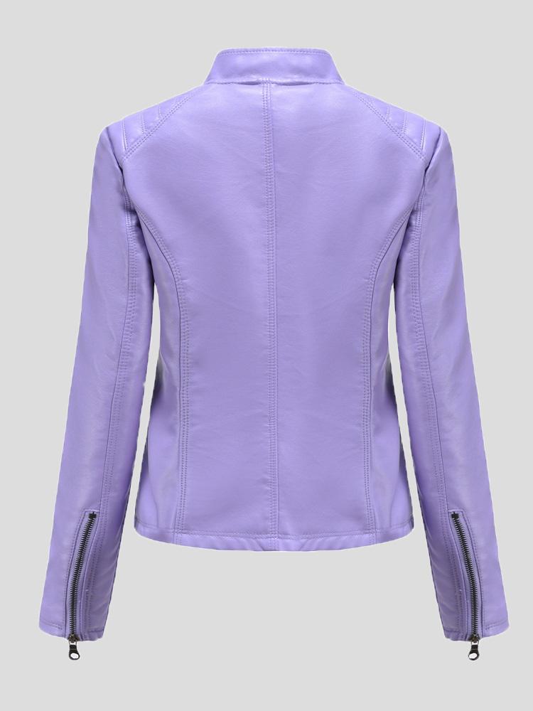 Women's Jackets Casual Stand-Collar Slim Solid Leather Jacket - Coats & Jackets - INS | Online Fashion Free Shipping Clothing, Dresses, Tops, Shoes - 26/08/2021 - Coats & Jackets - color-black