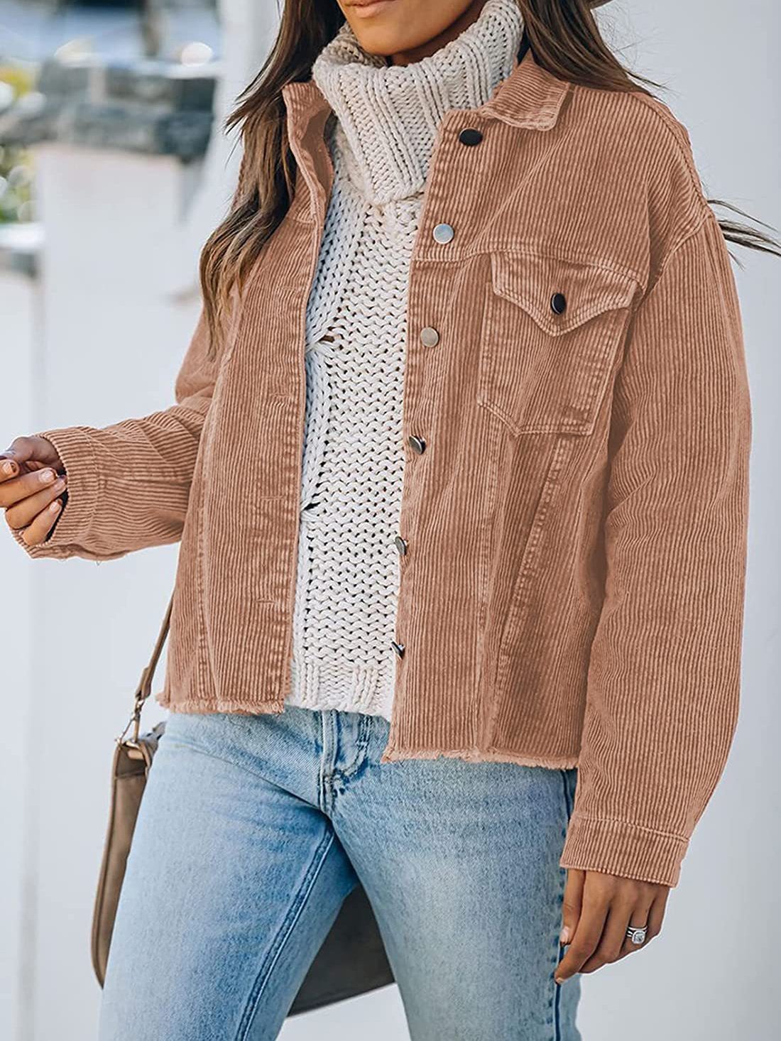 Women's Jackets Corduroy Button Loose Long Sleeve Jacket - Coats & Jackets - INS | Online Fashion Free Shipping Clothing, Dresses, Tops, Shoes - 19/10/2021 - 20-30 - Coats & Jackets