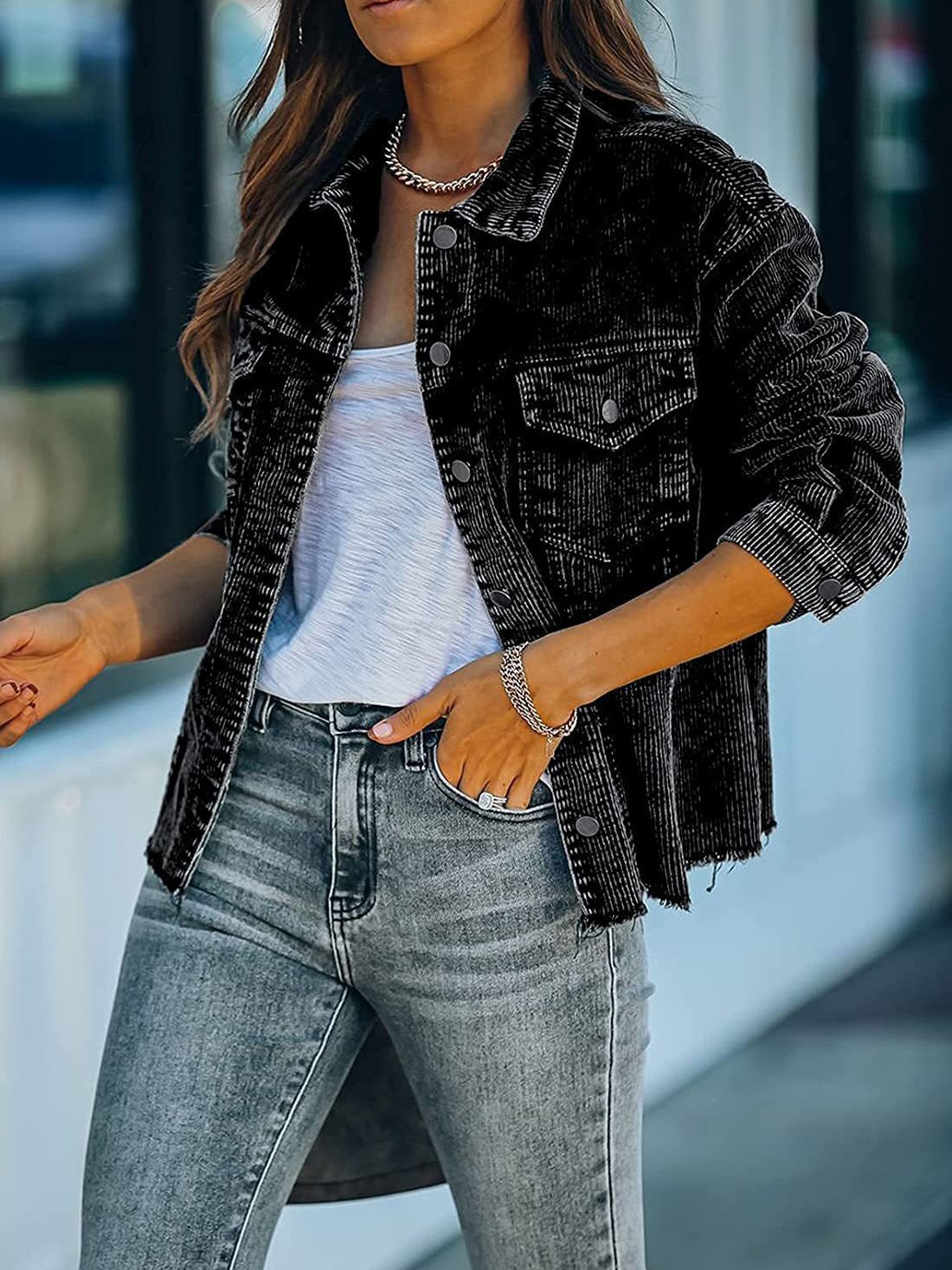 Women's Jackets Corduroy Button Loose Long Sleeve Jacket - Coats & Jackets - INS | Online Fashion Free Shipping Clothing, Dresses, Tops, Shoes - 19/10/2021 - 20-30 - Coats & Jackets