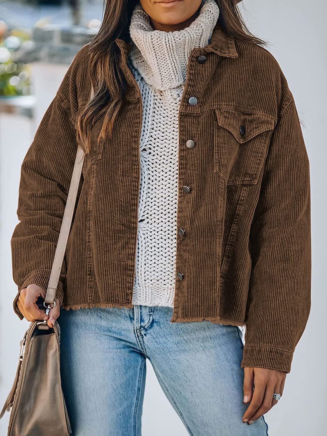 Women's Jackets Corduroy Button Loose Long Sleeve Jacket - Coats & Jackets - INS | Online Fashion Free Shipping Clothing, Dresses, Tops, Shoes - 19/10/2021 - 20-30 - Coats & Jackets