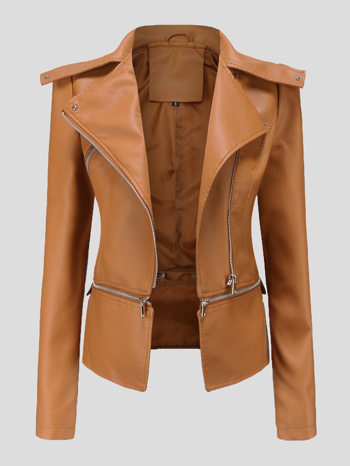 Women's Jackets Detachable Hem Long Sleeve Fashion Leather Jacket - Coats & Jackets - INS | Online Fashion Free Shipping Clothing, Dresses, Tops, Shoes - 28/10/2021 - Coats & Jackets - color-apricot