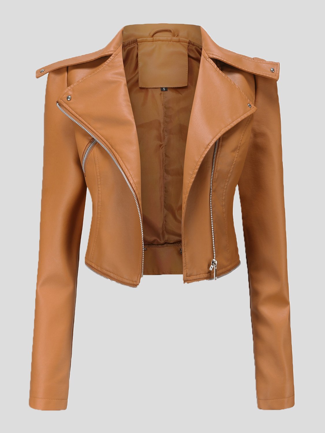 Women's Jackets Detachable Hem Long Sleeve Fashion Leather Jacket - Coats & Jackets - INS | Online Fashion Free Shipping Clothing, Dresses, Tops, Shoes - 28/10/2021 - Coats & Jackets - color-apricot