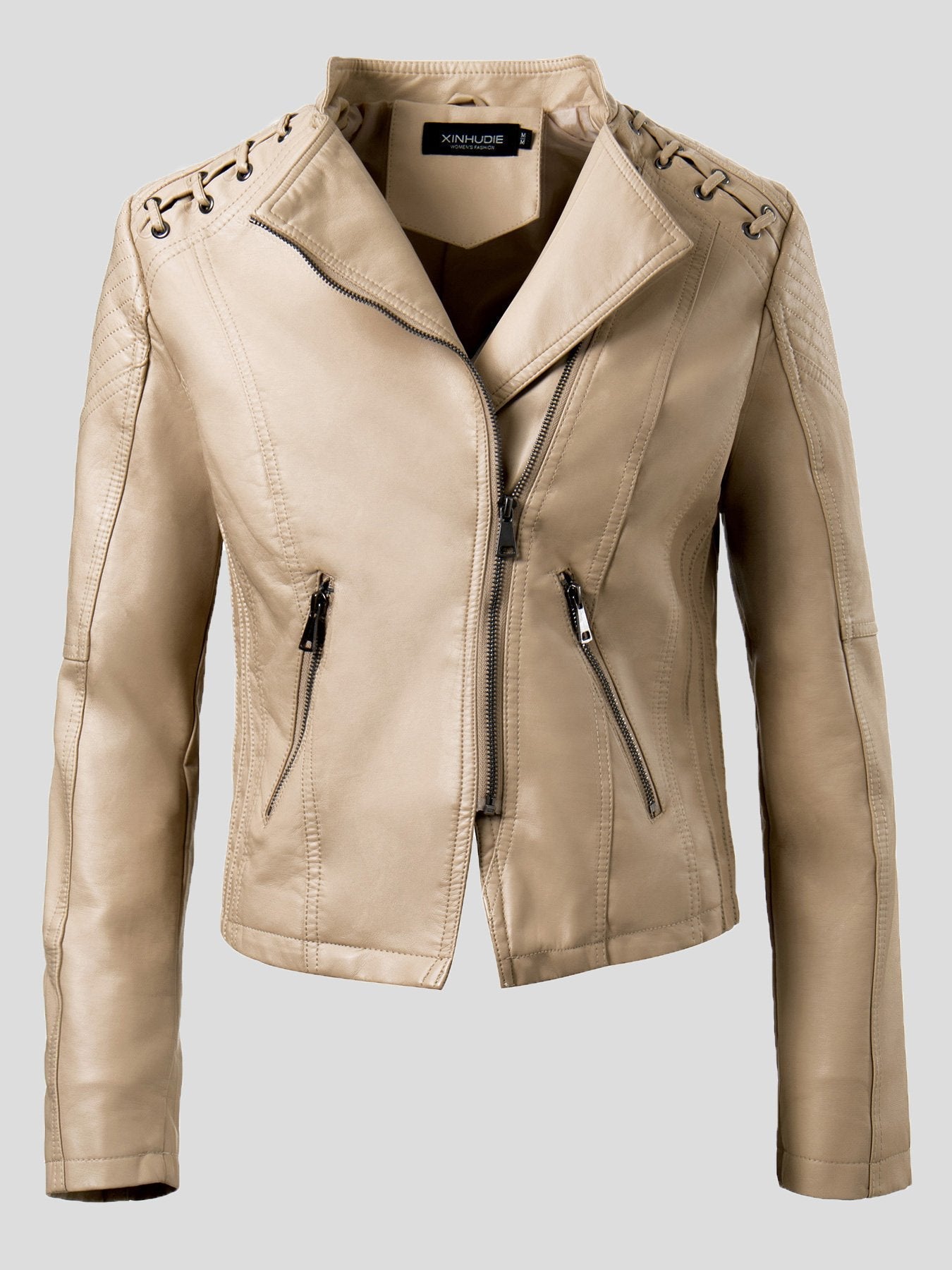 Women's Jackets Fashion Lapel Zip Leather Jacket - Coats & Jackets - INS | Online Fashion Free Shipping Clothing, Dresses, Tops, Shoes - 26/08/2021 - Coats & Jackets - color-beige