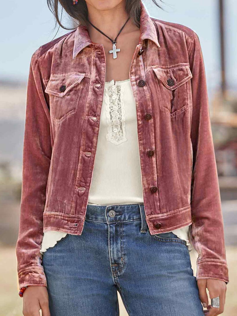 Women's Jackets Gold Velvet Button Pocket Cargo Jacket - Coats & Jackets - Instastyled | Online Fashion Free Shipping Clothing, Dresses, Tops, Shoes - 15/01/2022 - Coats & Jackets - color-blue