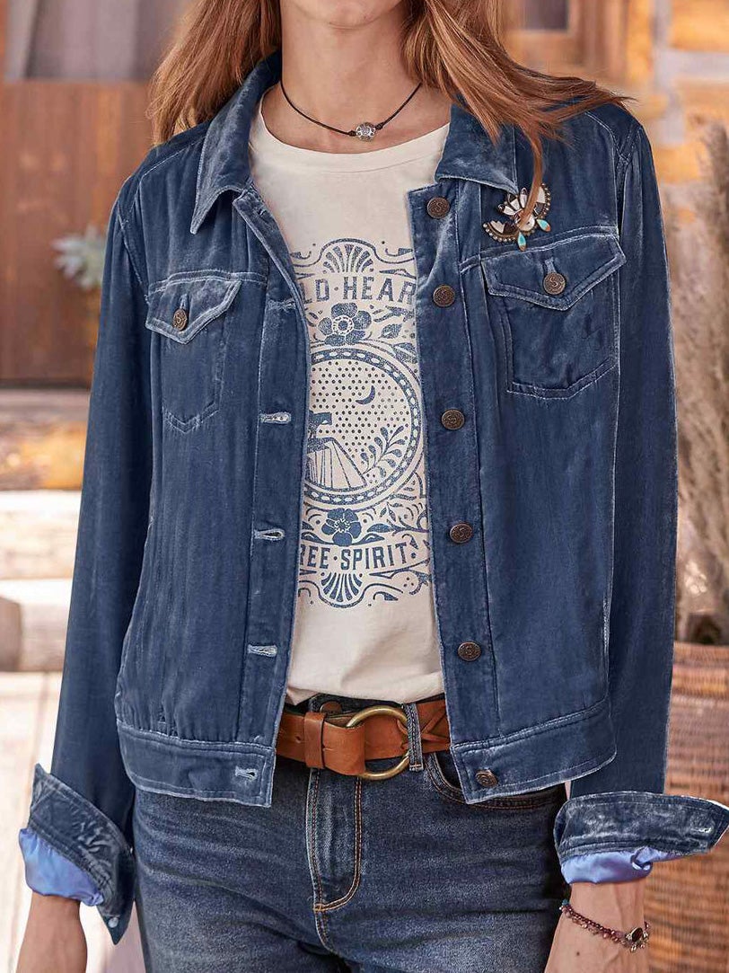 Women's Jackets Gold Velvet Button Pocket Cargo Jacket - Coats & Jackets - Instastyled | Online Fashion Free Shipping Clothing, Dresses, Tops, Shoes - 15/01/2022 - Coats & Jackets - color-blue