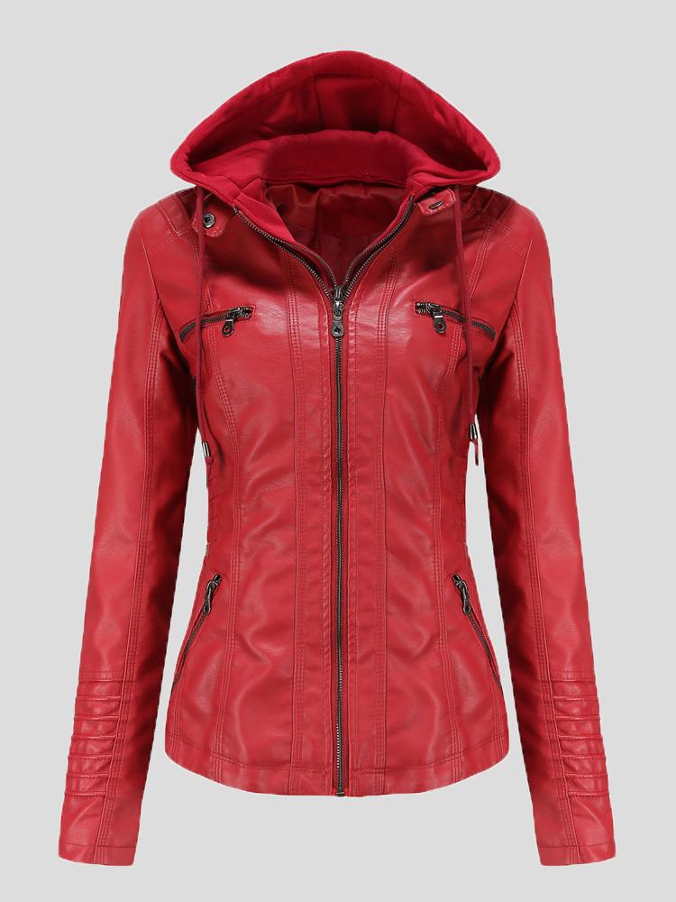 Women's Jackets Hooded Zipper Detachable Pu Leather Jacket - Coats & Jackets - INS | Online Fashion Free Shipping Clothing, Dresses, Tops, Shoes - 27/08/2021 - Coats & Jackets - color-apricot