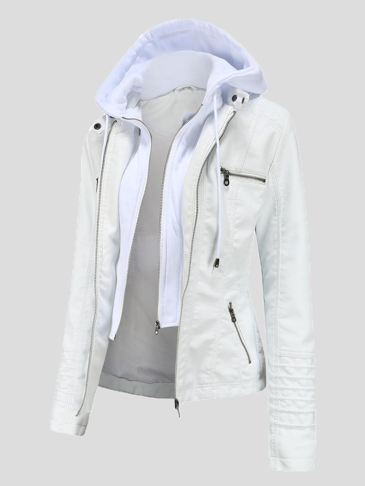 Women's Jackets Hooded Zipper Detachable Pu Leather Jacket - Coats & Jackets - INS | Online Fashion Free Shipping Clothing, Dresses, Tops, Shoes - 27/08/2021 - Coats & Jackets - color-apricot