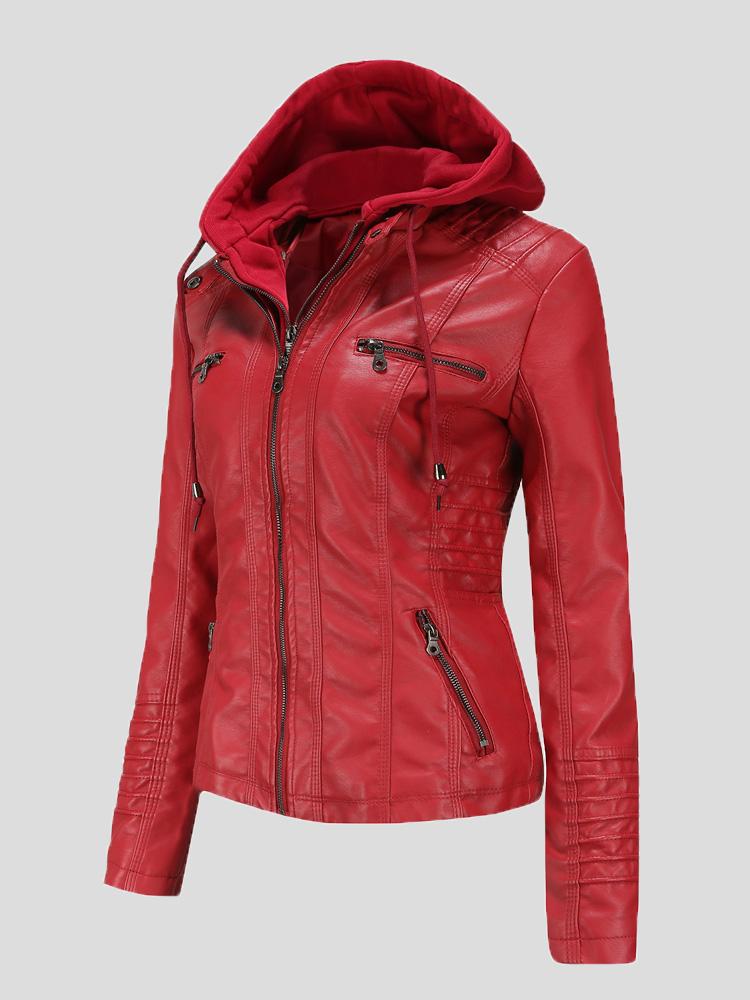 Women's Jackets Hooded Zipper Detachable Pu Leather Jacket - Coats & Jackets - INS | Online Fashion Free Shipping Clothing, Dresses, Tops, Shoes - 27/08/2021 - Coats & Jackets - color-apricot