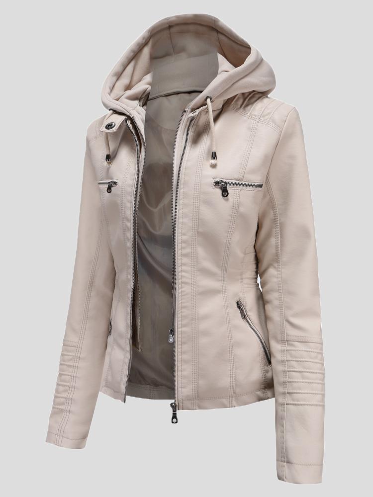 Women's Jackets Hooded Zipper Detachable Pu Leather Jacket - Coats & Jackets - INS | Online Fashion Free Shipping Clothing, Dresses, Tops, Shoes - 27/08/2021 - Coats & Jackets - color-apricot