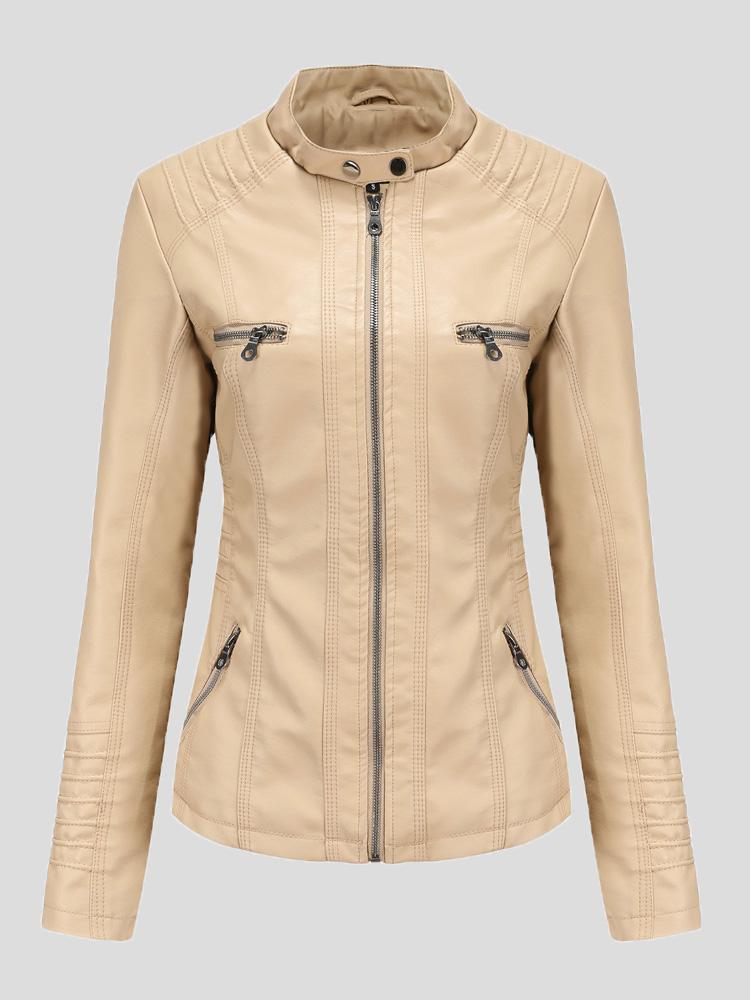 Women's Jackets Hooded Zipper Detachable Pu Leather Jacket - Coats & Jackets - INS | Online Fashion Free Shipping Clothing, Dresses, Tops, Shoes - 27/08/2021 - Coats & Jackets - color-apricot
