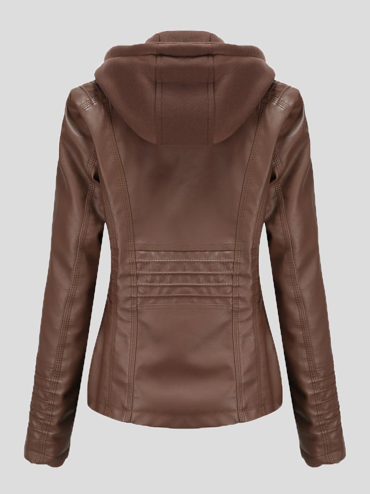 Women's Jackets Hooded Zipper Detachable Pu Leather Jacket - Coats & Jackets - INS | Online Fashion Free Shipping Clothing, Dresses, Tops, Shoes - 27/08/2021 - Coats & Jackets - color-apricot