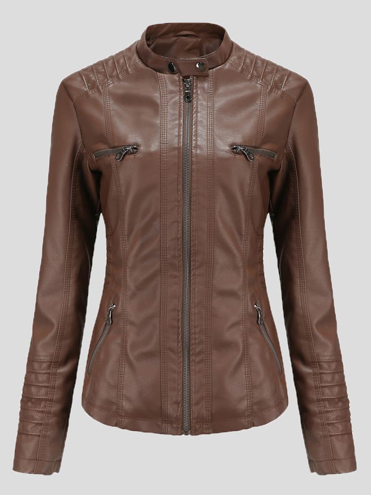 Women's Jackets Hooded Zipper Detachable Pu Leather Jacket - Coats & Jackets - INS | Online Fashion Free Shipping Clothing, Dresses, Tops, Shoes - 27/08/2021 - Coats & Jackets - color-apricot