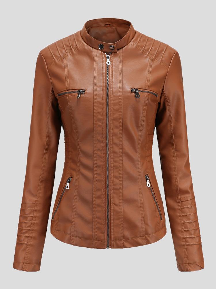 Women's Jackets Hooded Zipper Detachable Pu Leather Jacket - Coats & Jackets - INS | Online Fashion Free Shipping Clothing, Dresses, Tops, Shoes - 27/08/2021 - Coats & Jackets - color-apricot