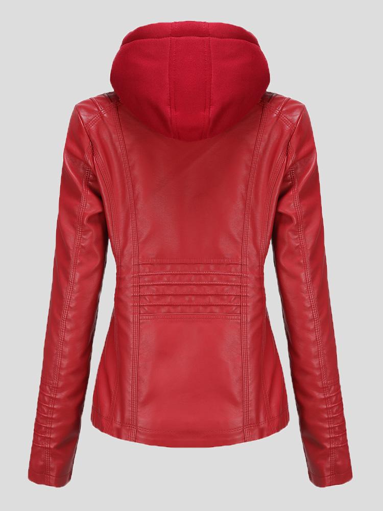 Women's Jackets Hooded Zipper Detachable Pu Leather Jacket - Coats & Jackets - INS | Online Fashion Free Shipping Clothing, Dresses, Tops, Shoes - 27/08/2021 - Coats & Jackets - color-apricot