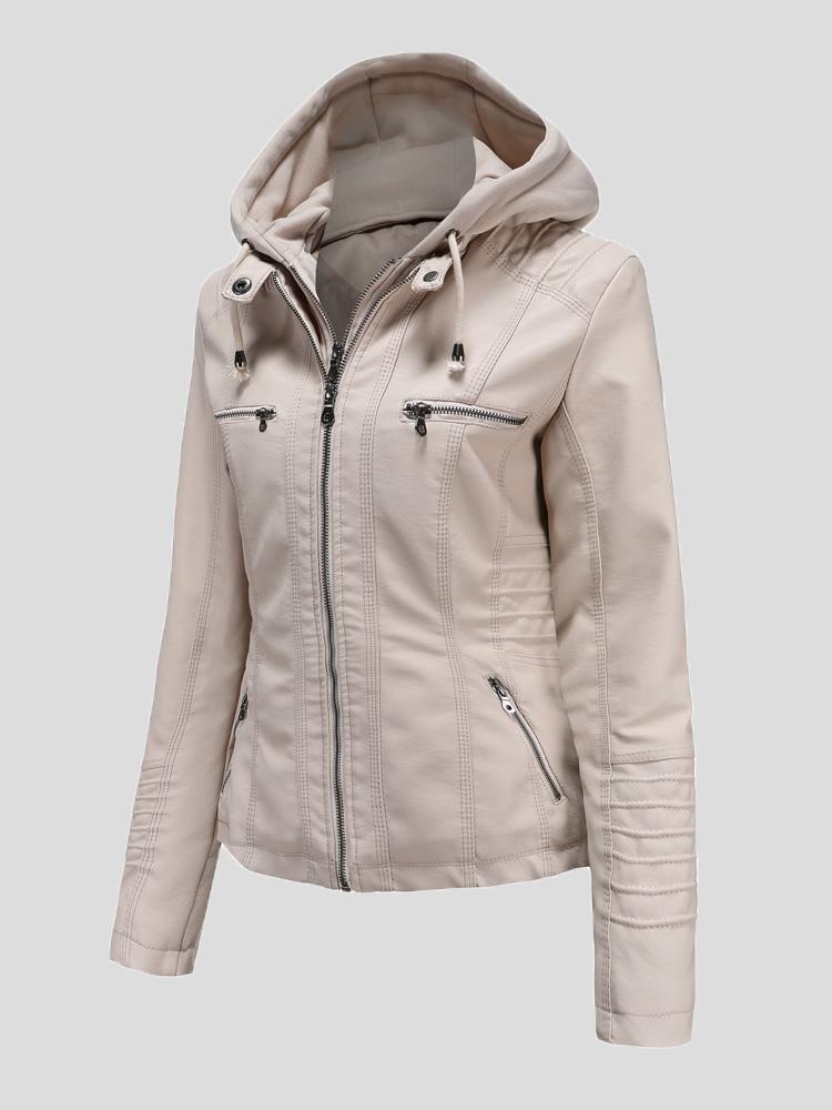 Women's Jackets Hooded Zipper Detachable Pu Leather Jacket - Coats & Jackets - INS | Online Fashion Free Shipping Clothing, Dresses, Tops, Shoes - 27/08/2021 - Coats & Jackets - color-apricot