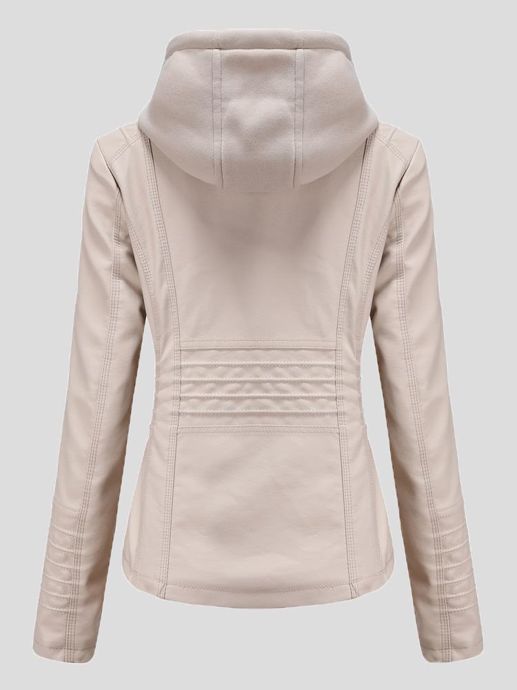 Women's Jackets Hooded Zipper Detachable Pu Leather Jacket - Coats & Jackets - INS | Online Fashion Free Shipping Clothing, Dresses, Tops, Shoes - 27/08/2021 - Coats & Jackets - color-apricot
