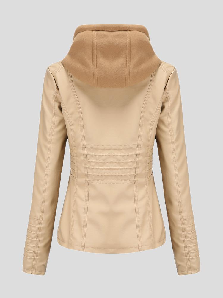 Women's Jackets Hooded Zipper Detachable Pu Leather Jacket - Coats & Jackets - INS | Online Fashion Free Shipping Clothing, Dresses, Tops, Shoes - 27/08/2021 - Coats & Jackets - color-apricot