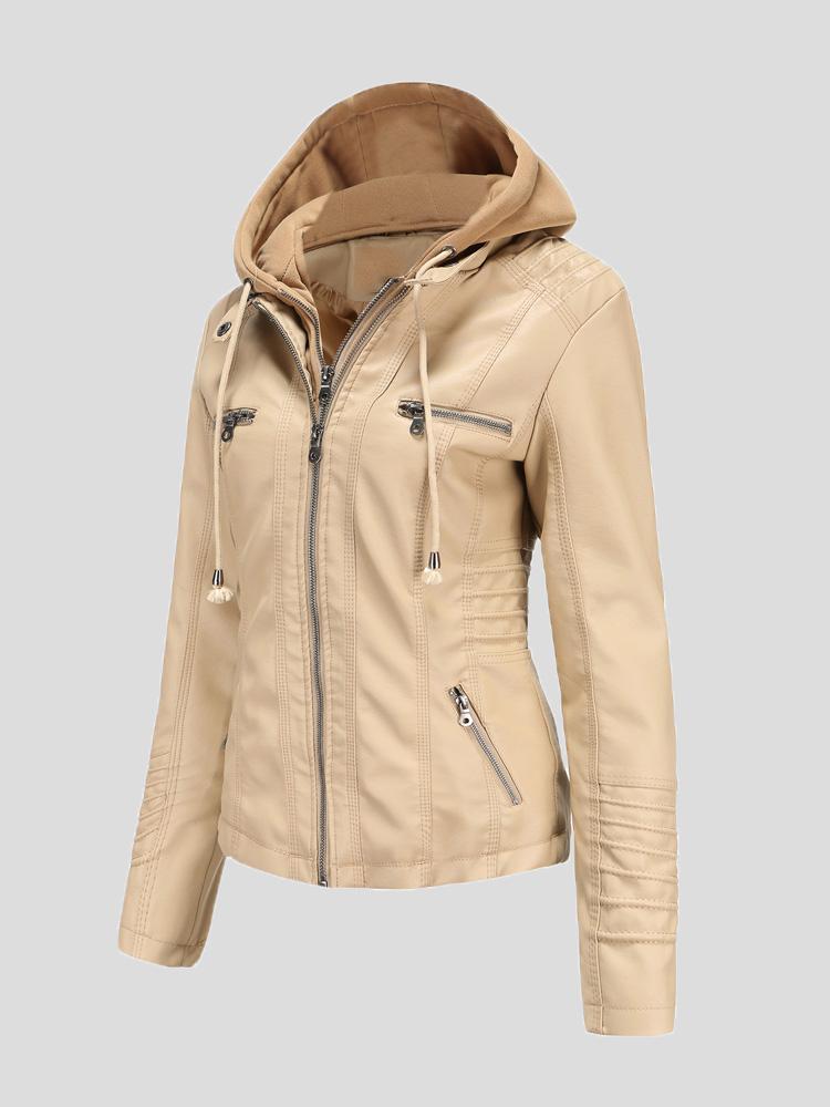 Women's Jackets Hooded Zipper Detachable Pu Leather Jacket - Coats & Jackets - INS | Online Fashion Free Shipping Clothing, Dresses, Tops, Shoes - 27/08/2021 - Coats & Jackets - color-apricot