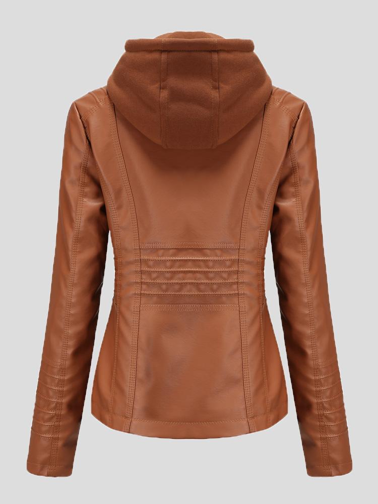 Women's Jackets Hooded Zipper Detachable Pu Leather Jacket - Coats & Jackets - INS | Online Fashion Free Shipping Clothing, Dresses, Tops, Shoes - 27/08/2021 - Coats & Jackets - color-apricot