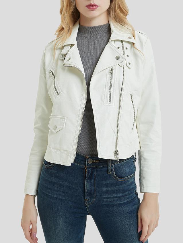 Women's Jackets Lapel Collar Button Motorcycle PU Short Leather Jacket - Coats & Jackets - INS | Online Fashion Free Shipping Clothing, Dresses, Tops, Shoes - 29/11/2021 - Coats & Jackets - color-black