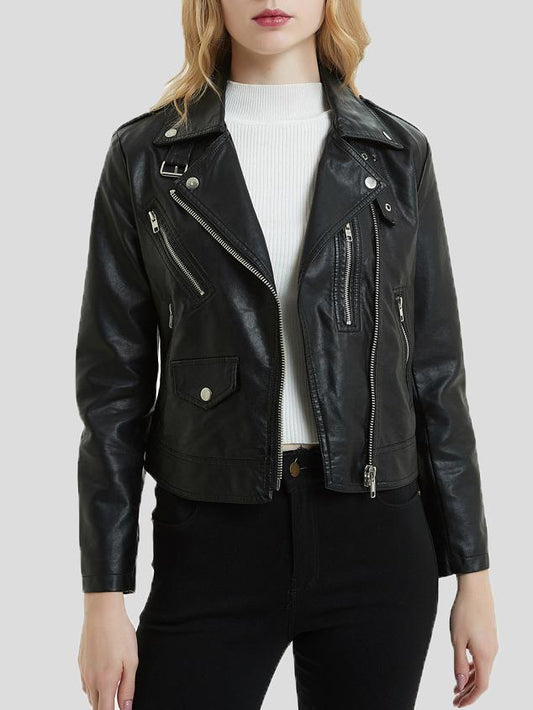 Women's Jackets Lapel Collar Button Motorcycle PU Short Leather Jacket - Coats & Jackets - INS | Online Fashion Free Shipping Clothing, Dresses, Tops, Shoes - 29/11/2021 - Coats & Jackets - color-black