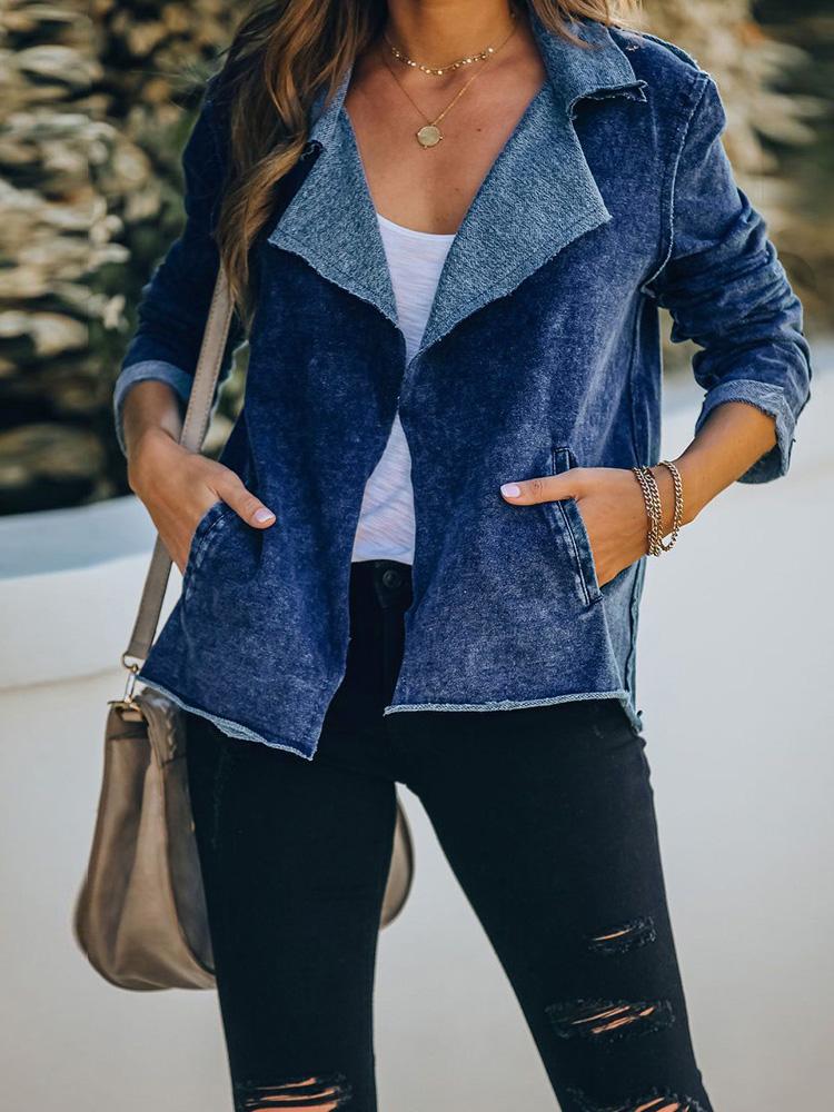 Women's Jackets Lapel Pocket Long Sleeve Denim Jacket - Coats & Jackets - Instastyled | Online Fashion Free Shipping Clothing, Dresses, Tops, Shoes - 02/12/2021 - 40-50 - Coats & Jackets