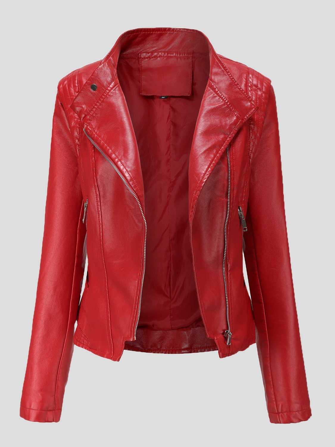 Women's Jackets Lapel Slim Long Sleeve Short PU Leather Jacket - Coats & Jackets - INS | Online Fashion Free Shipping Clothing, Dresses, Tops, Shoes - 29/11/2021 - Coats & Jackets - color-beige