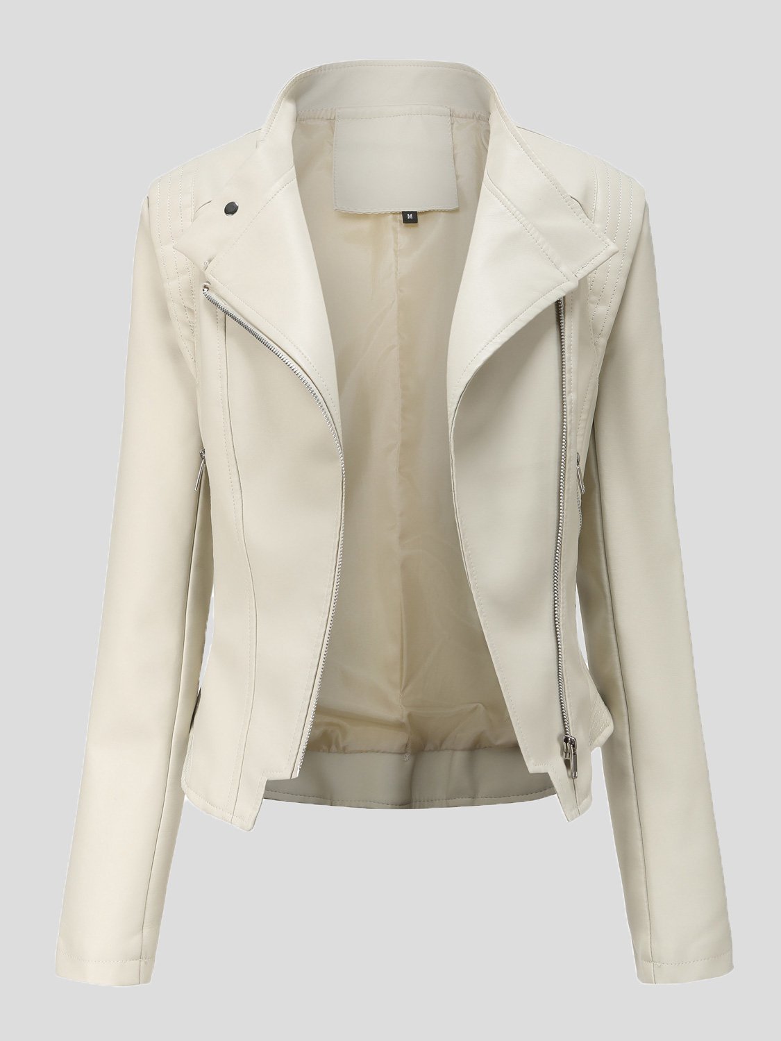 Women's Jackets Lapel Slim Long Sleeve Short PU Leather Jacket - Coats & Jackets - INS | Online Fashion Free Shipping Clothing, Dresses, Tops, Shoes - 29/11/2021 - Coats & Jackets - color-beige